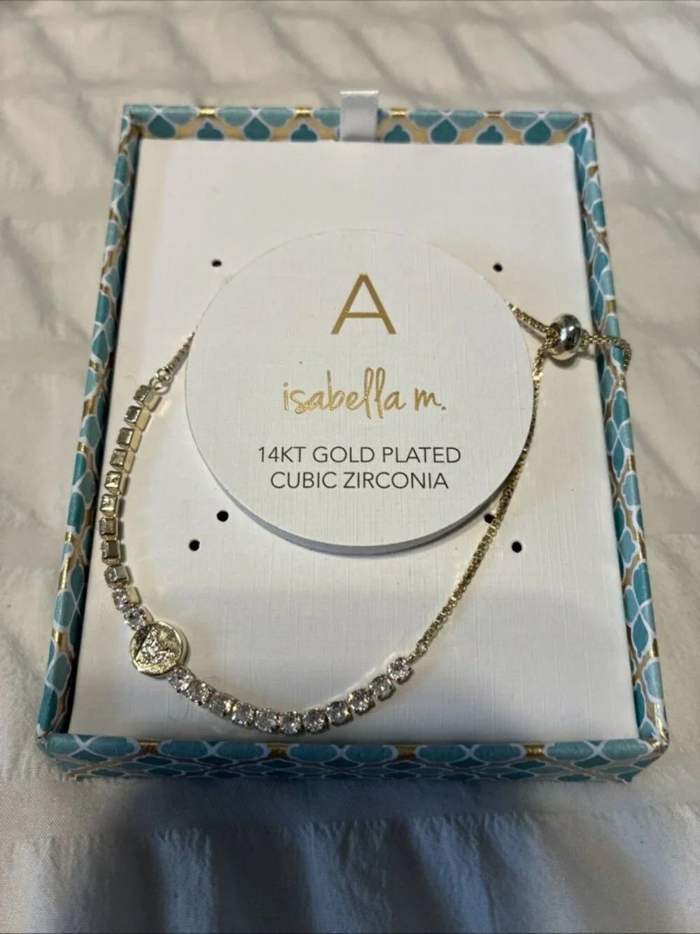 Isabella M 14kt Gold Plated CZ Letter A Initial Bracelet Gold Tone